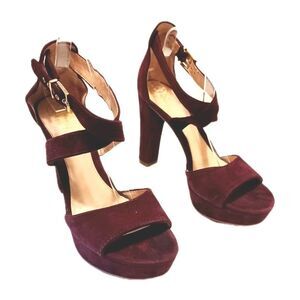 Vince Camuto Shayla Plum Suede Platform Heeled Sandals Women's Sz 10